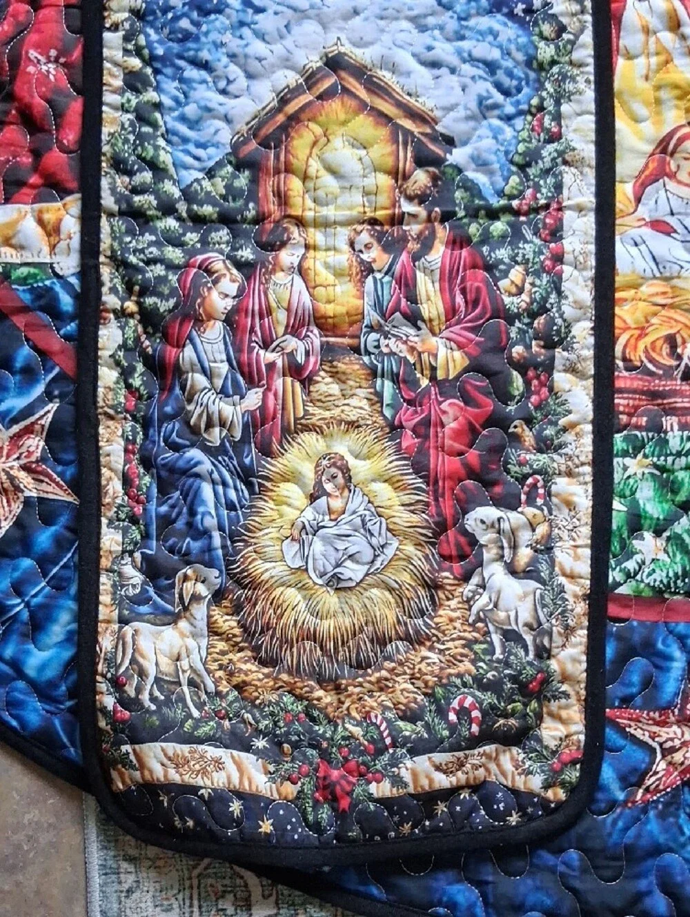 XL 6 Feet Nativity Quilted Christmas Tree Skirt-Table Runners 15